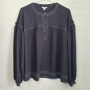 Joie Black Blouse Shirt Tunic 100% Polyester 3 Button Loose 3/4 Balloon Sleeve